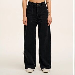 Lucy & Yak Delores Jean, Wide Leg, High Waist, Black Denim, US 14